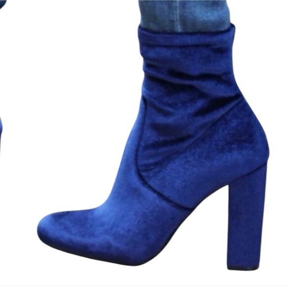 Steve Madden Edit Blue Velvet Ankle Boots Booties Women's Size 8M Block Heel New - Picture 3 of 10